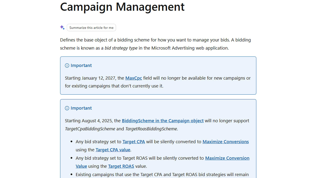 Microsoft Sets January 12, 2027 End Date for MaxCpc in the API