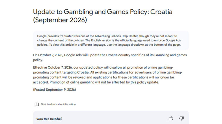 Update to Croatia's Gambling Policy