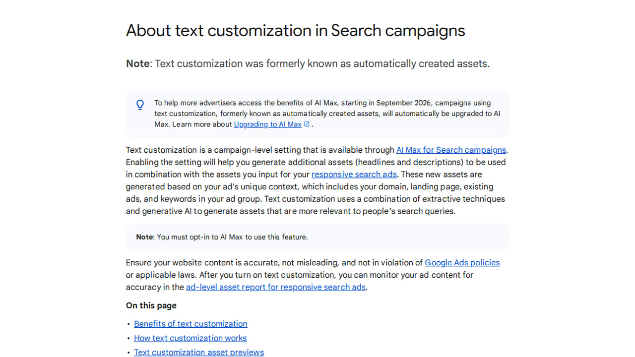 AI Max Text Customization Adds Asset Previews Before Opt-In