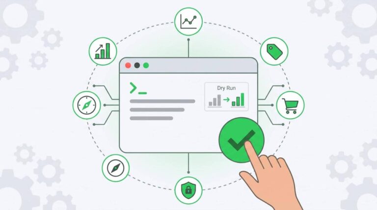 A hand clicking a green checkmark within a BDOS.ai software interface, surrounded by icons for data, pricing, shopping, security, and navigation.