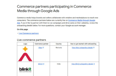 Commerce Media Partner Directory Published by Google