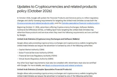 Cryptocurrency Ads Policy Update for UAE Compliance