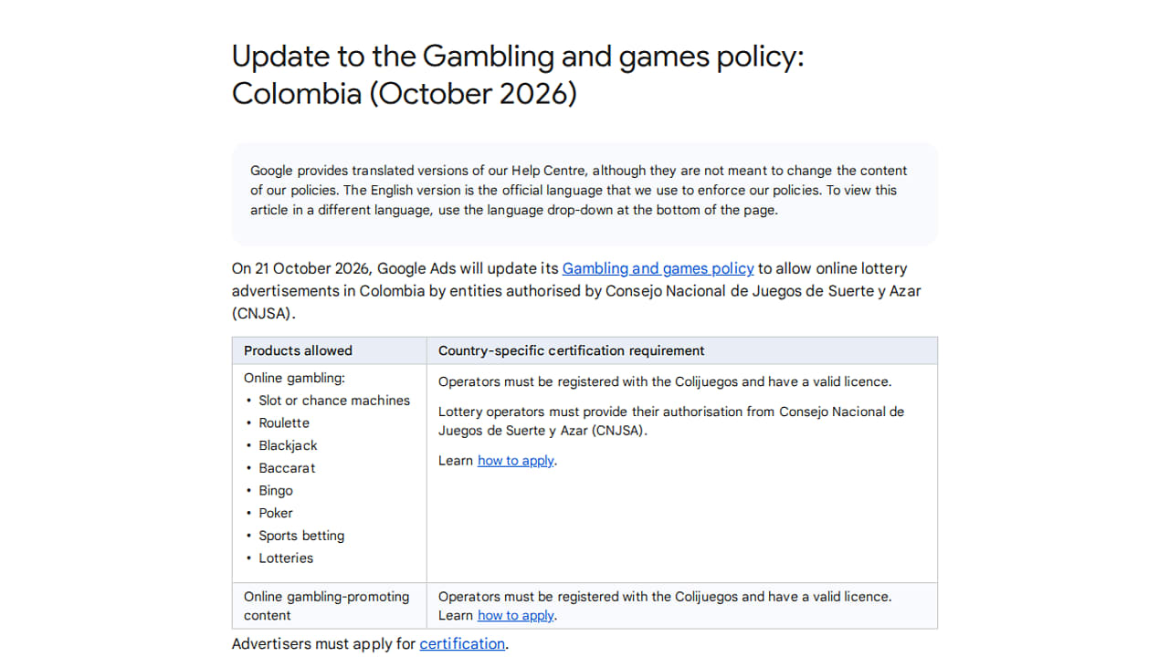 Gambling and Games Policy Updated for Colombia