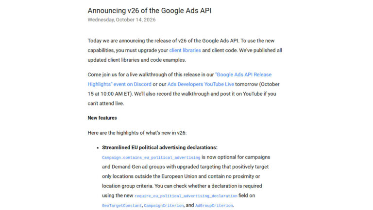 Google Ads API v26 Released