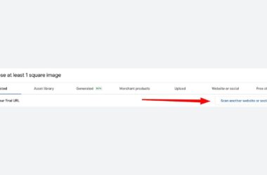 A menu bar for selecting image sources with a red arrow pointing to a button labeled “Scan another website or social media.”