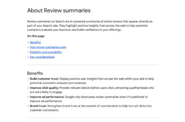 Google Documents AI Review Summaries in Search Ads