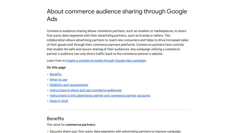 Google Documents Commerce Audience Sharing for Retail Media