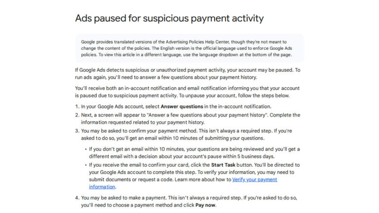Google Explains Suspensions for Suspicious Payment Activity